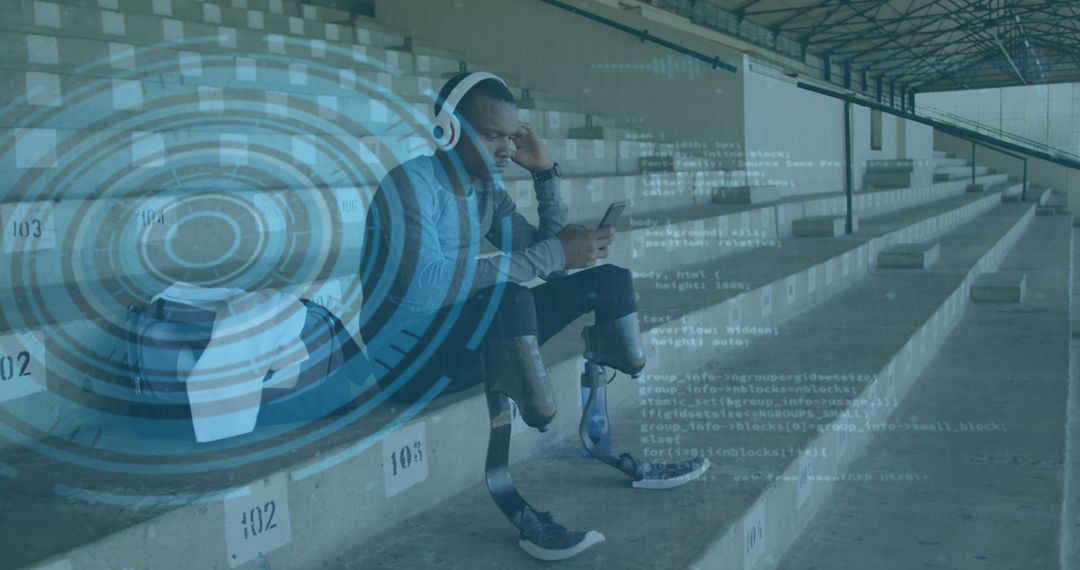 Disabled Athlete Using Smartphone with Technology Overlay