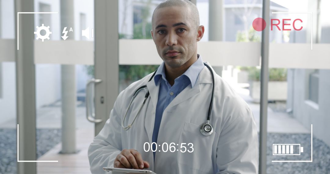 Doctor Recording Medical Tutorial with Tablet in Modern Hospital - Free Images, Stock Photos and Pictures on Pikwizard.com