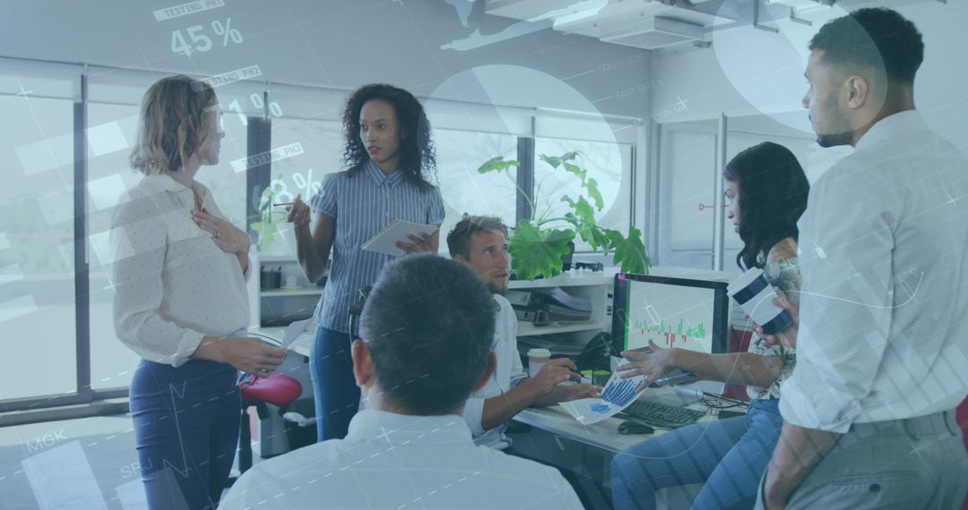 Collaborative Team Discussing Data Visualization in Modern Office