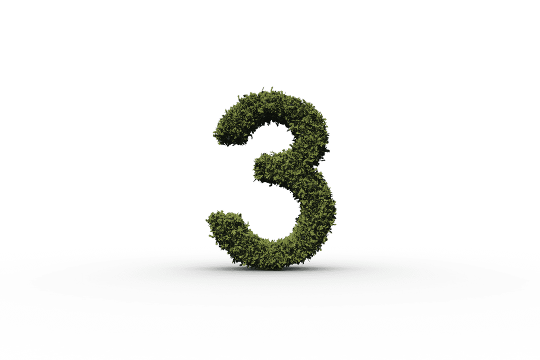 Grass-Covered Number 3 on Transparent Background