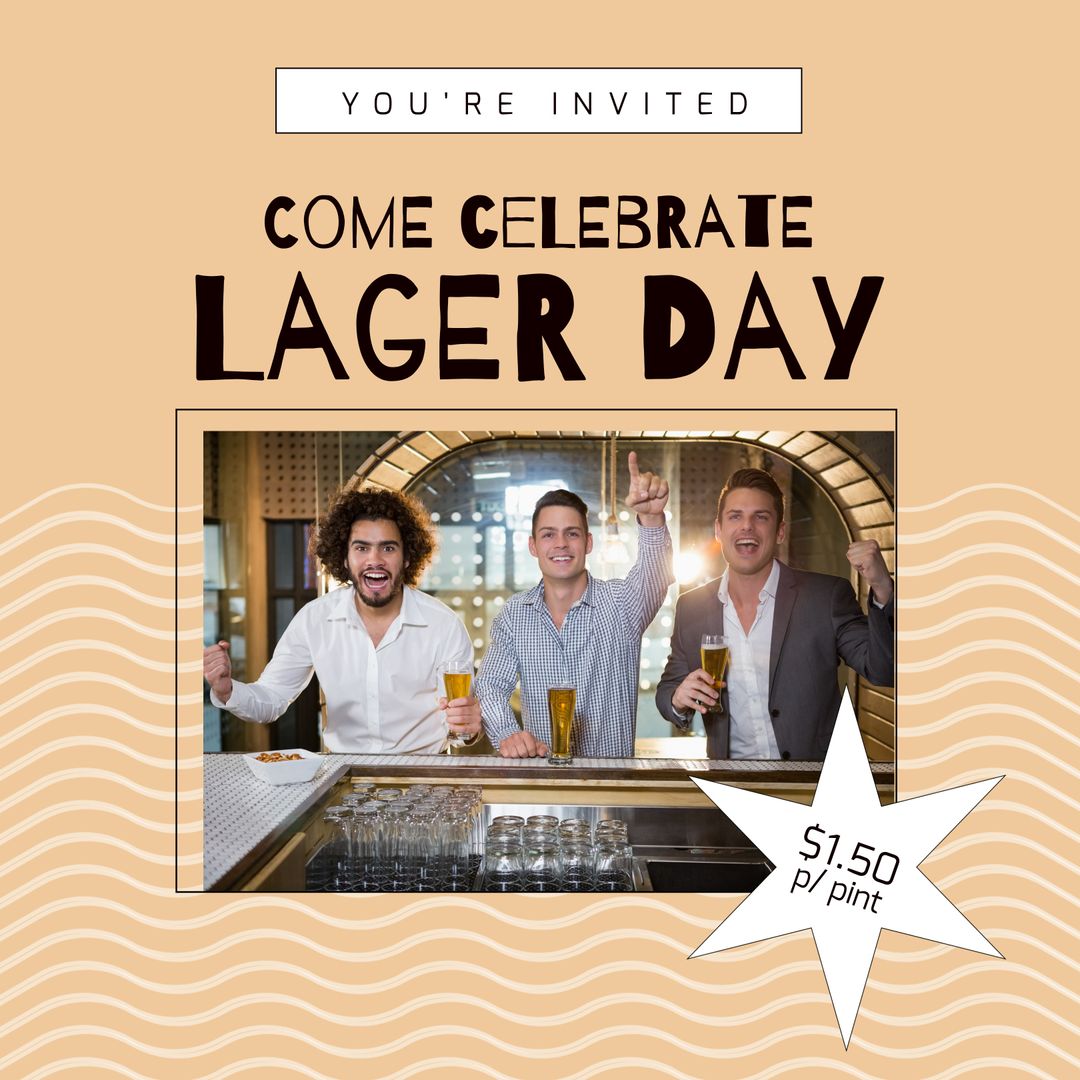 Lager Day Invitation with Friends Celebrating at Bar