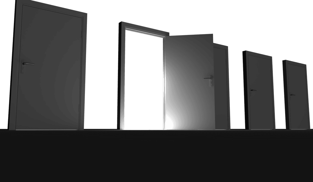 Row of Doors on Transparent Background Light Coming Through One