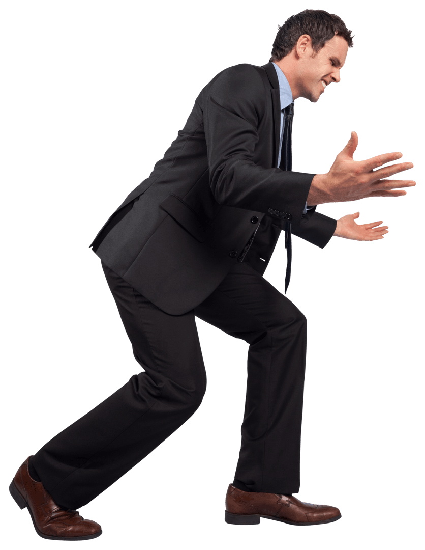 Transparent Businessman Articulating with Outstretched Hands