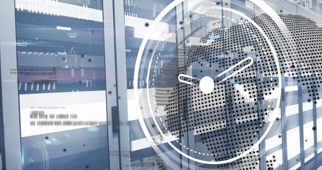 Digital Clock Overlay on Globe with Data Servers