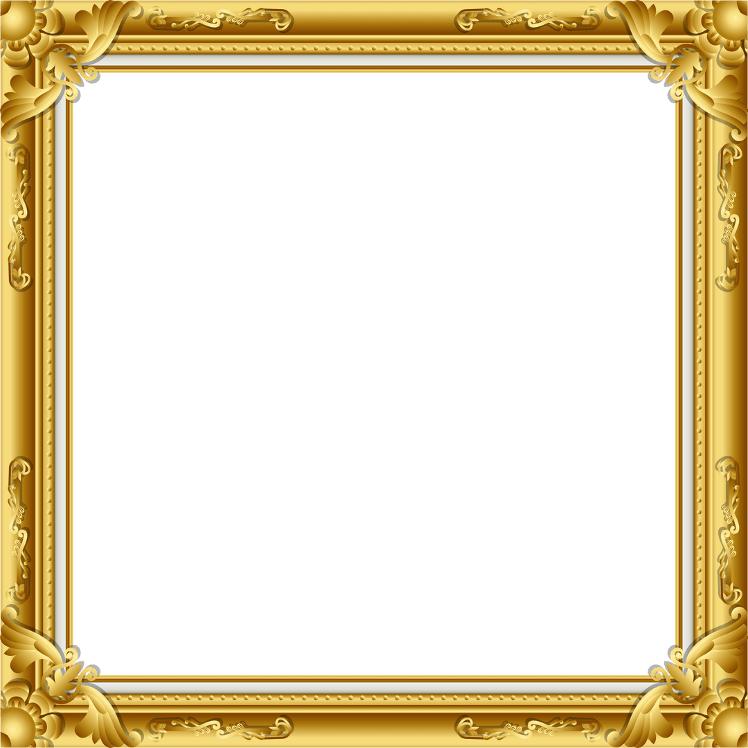 Ornamental Gold Baroque Frame on Transparent Background