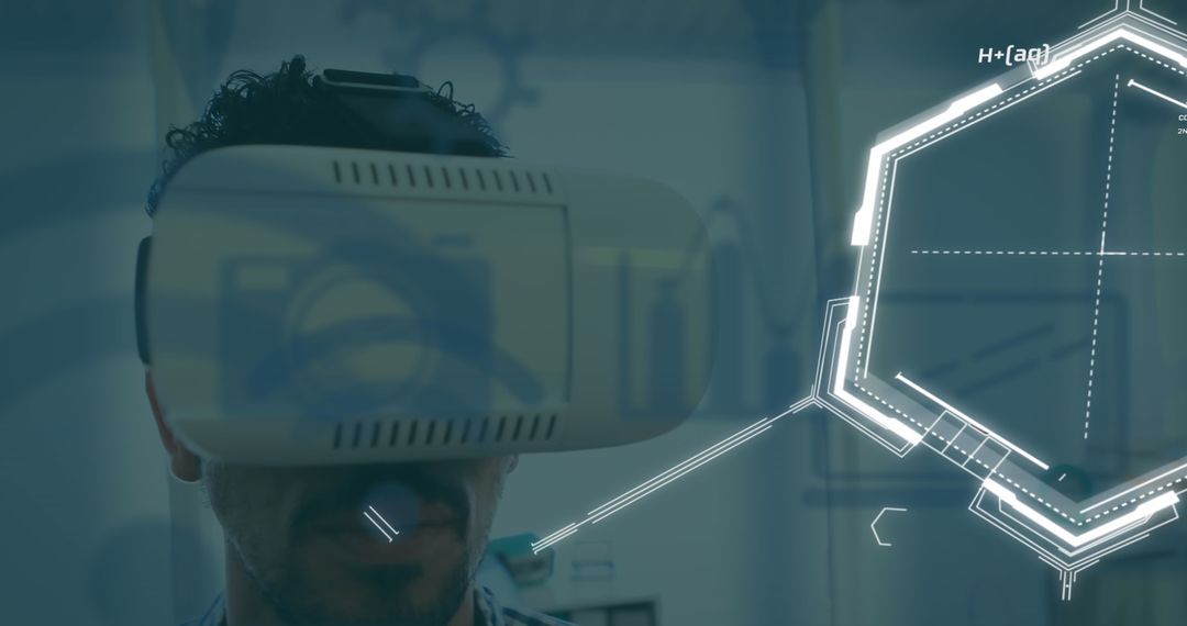 Mid Adult Man Experiencing Virtual Reality in High-Tech Lab