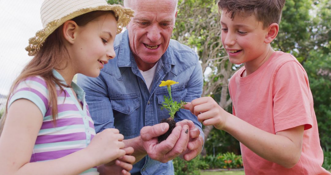 Grandfather Teaching Gardening to Happy Grandchildren - Free Images, Stock Photos and Pictures on Pikwizard.com