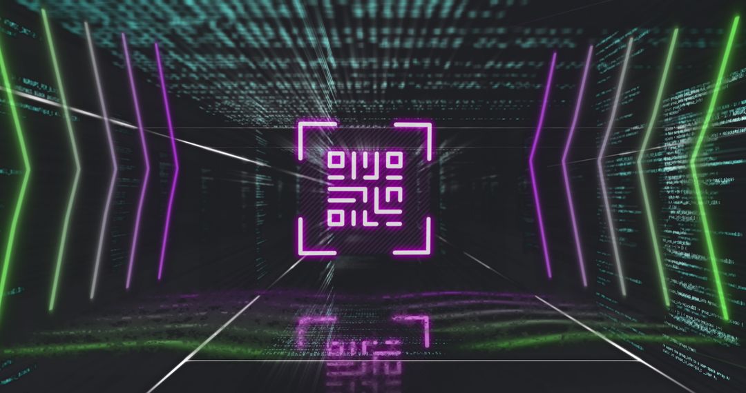 Futuristic QR Code on Neon Digital Interface