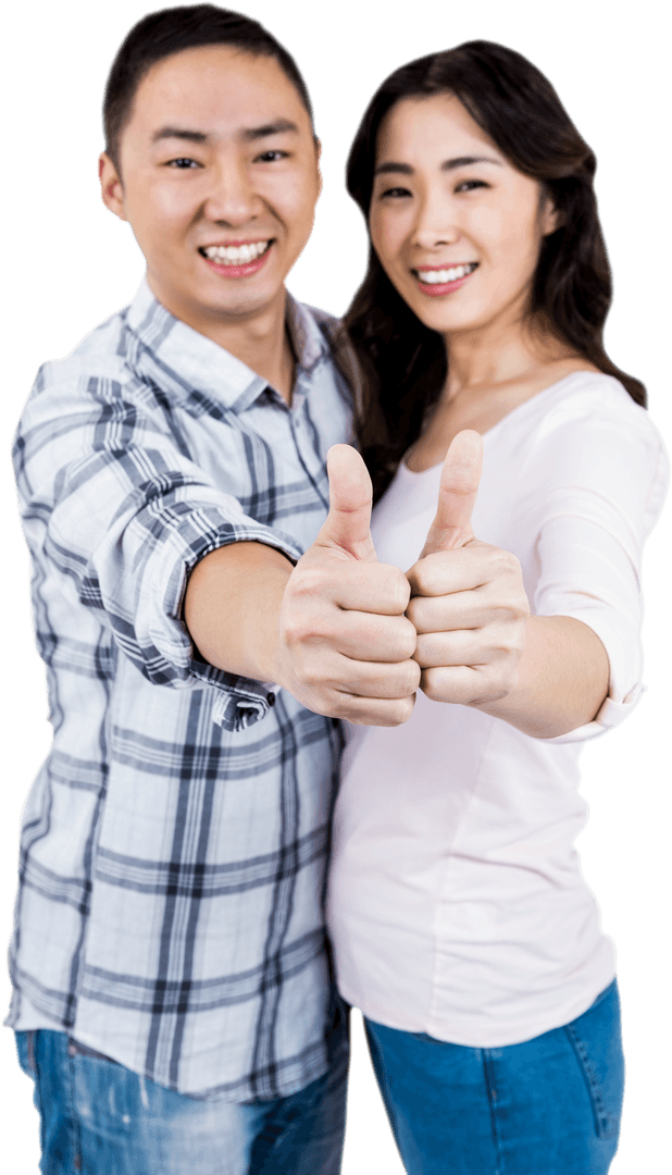 Transparent Happy Couple Giving Thumbs Up Pose