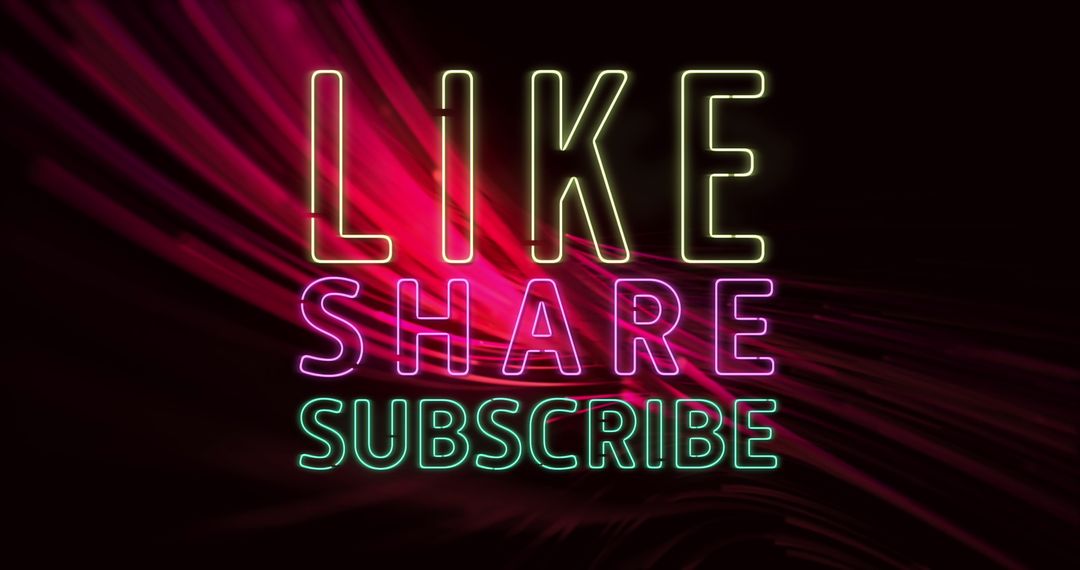 Neon Text Like Share Subscribe on Dark Background