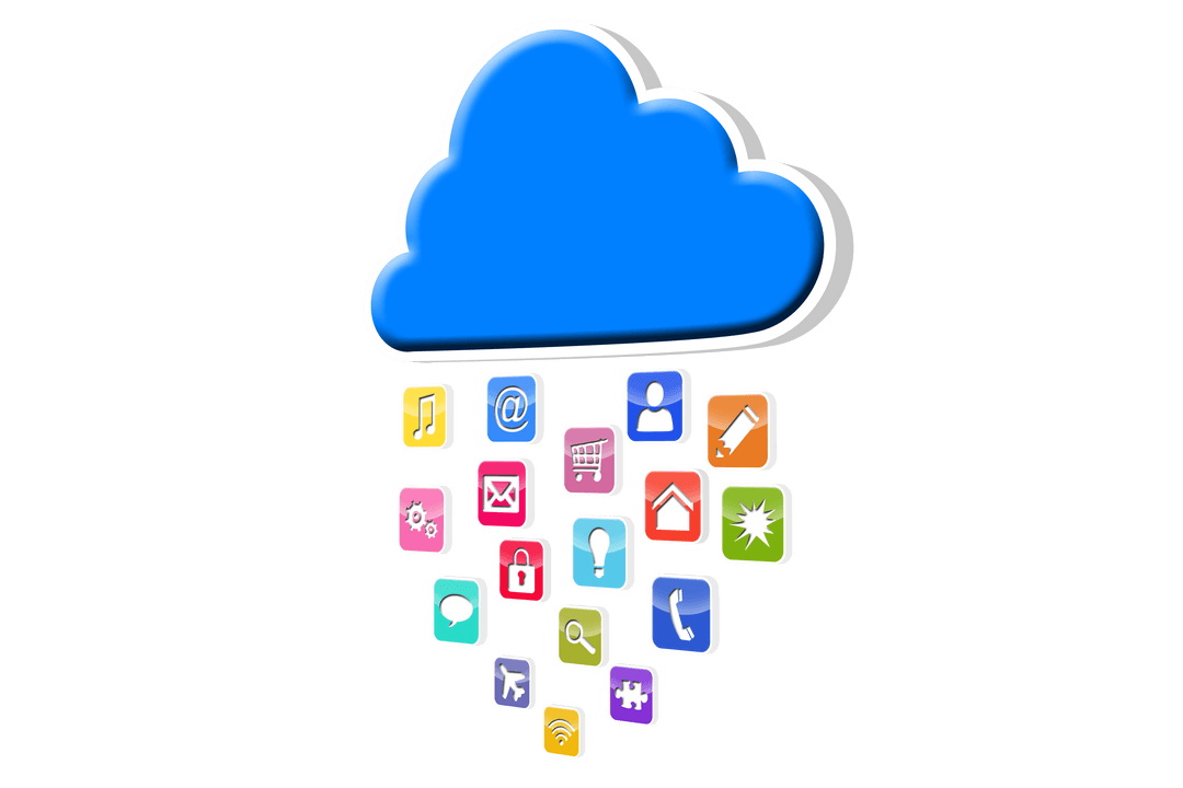 Digital Cloud with Symbols Vector PNG Transparent Background