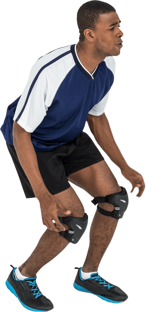 Sportsman in Partial Crouch Position with Knee Pads on Transparent Background