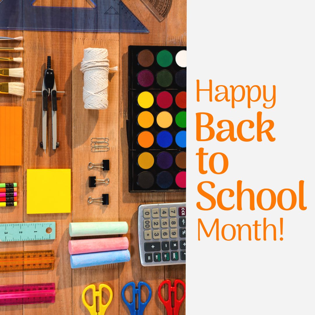 Colorful School Supplies with Back to School Month Text