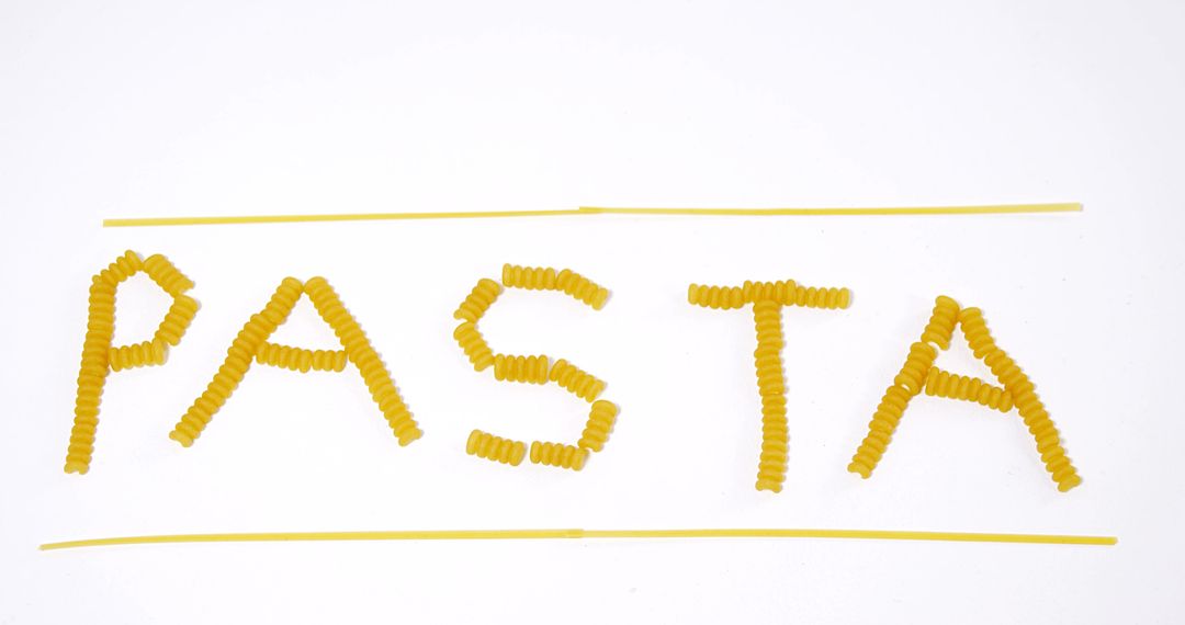 A creative arrangement of uncooked fusilli spells 'PASTA' with spaghetti on a white backdrop. - Free Images, Stock Photos and Pictures on Pikwizard.com