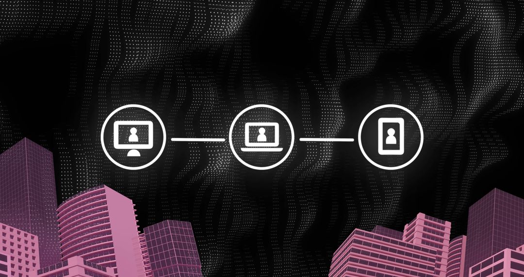 Virtual Network Security Overlay with Cityscape and Digital Connections