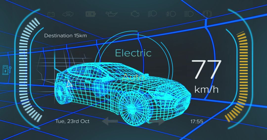 Futuristic Car Interface Display with Digital Model Visualization