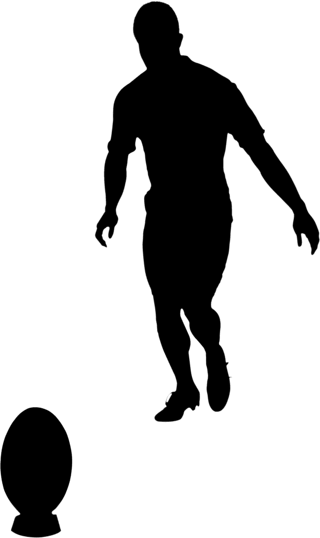 Transparent rugby player practicing precise kick with ball