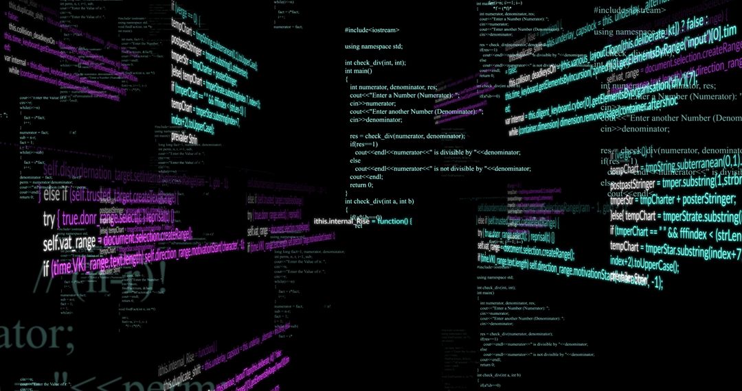 Digital Code Display on Black Background Illustration