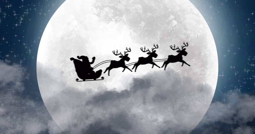 Santa Claus Silhouette Flying Over Full Moon on Christmas Eve - Free Images, Stock Photos and Pictures on Pikwizard.com