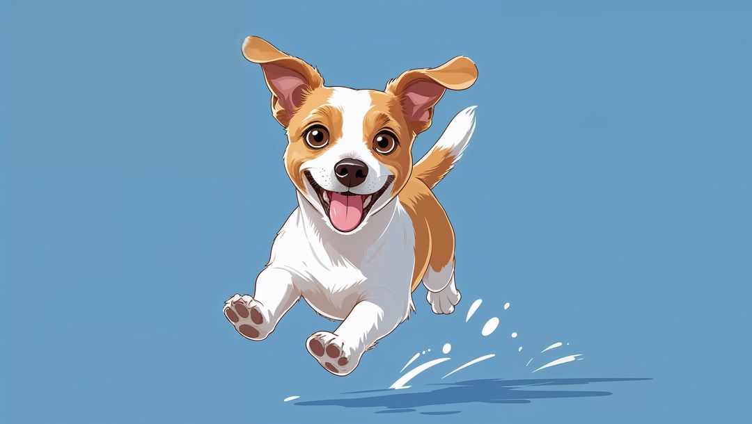 Energetic Cartoon Dog Leaping Joyfully with Motion Splash