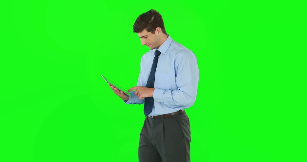 Businessman using digital tablet on green screen background - Free Images, Stock Photos and Pictures on Pikwizard.com