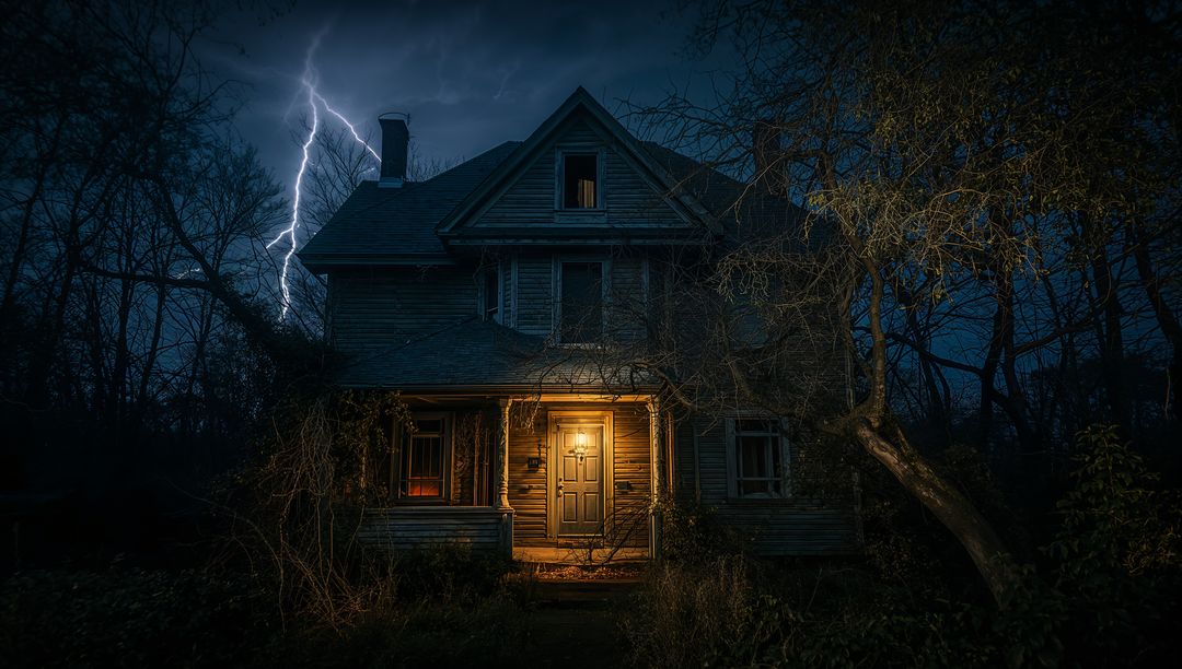 Lightning-Pierced Night at Ominous Rustic House
