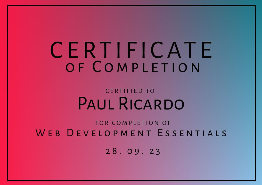 Certificate of Completion with Vibrant Gradient Background - Download Free Stock Templates Pikwizard.com