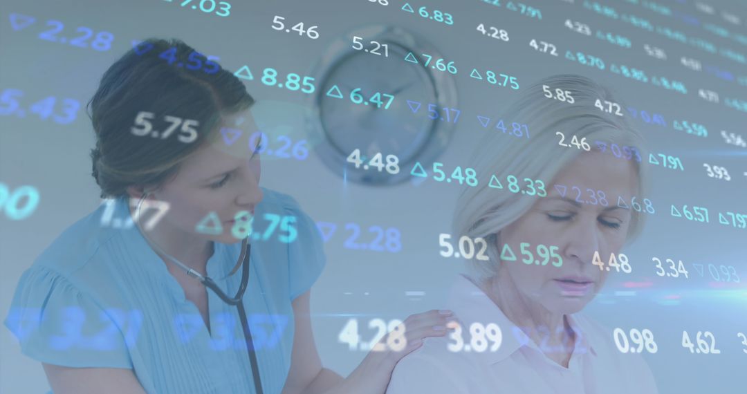 Healthcare Professional Consults Patient with Data Overlay