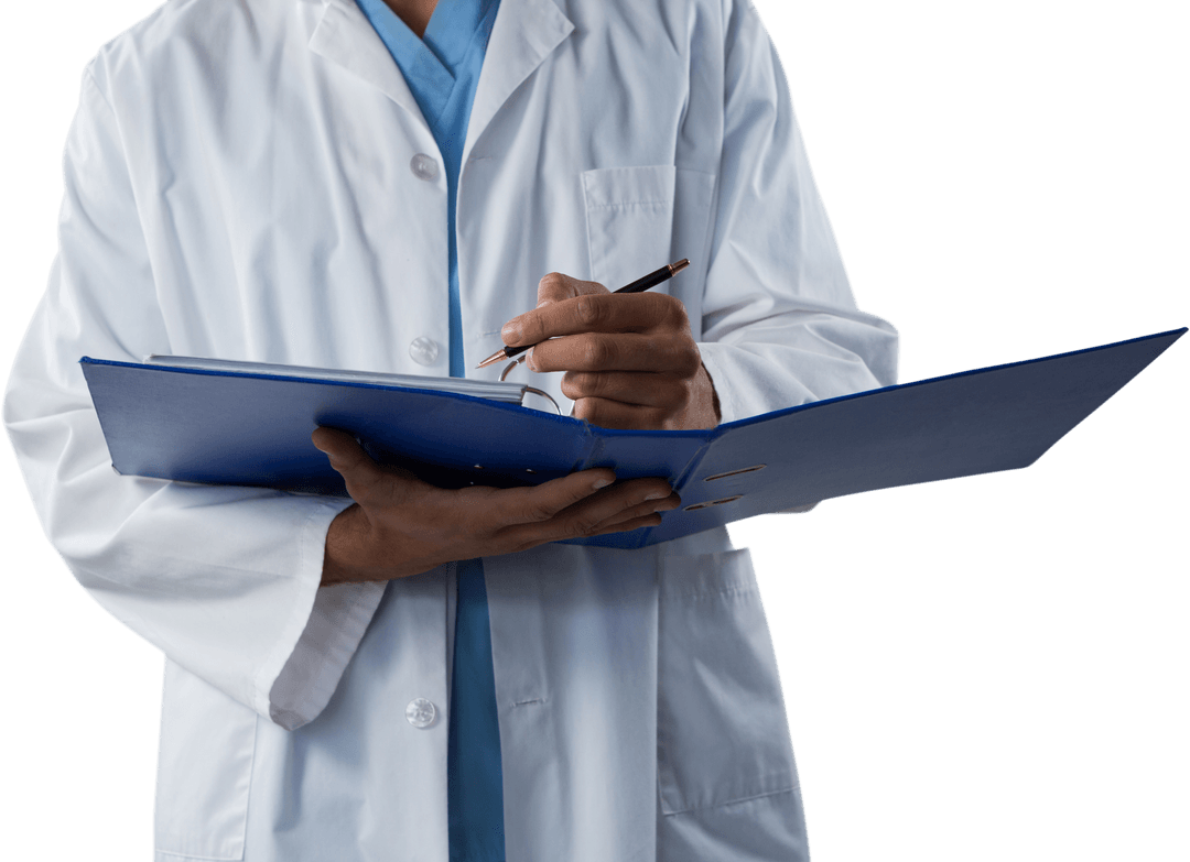 Transparent Background Doctor Writing Medical Report Concept
