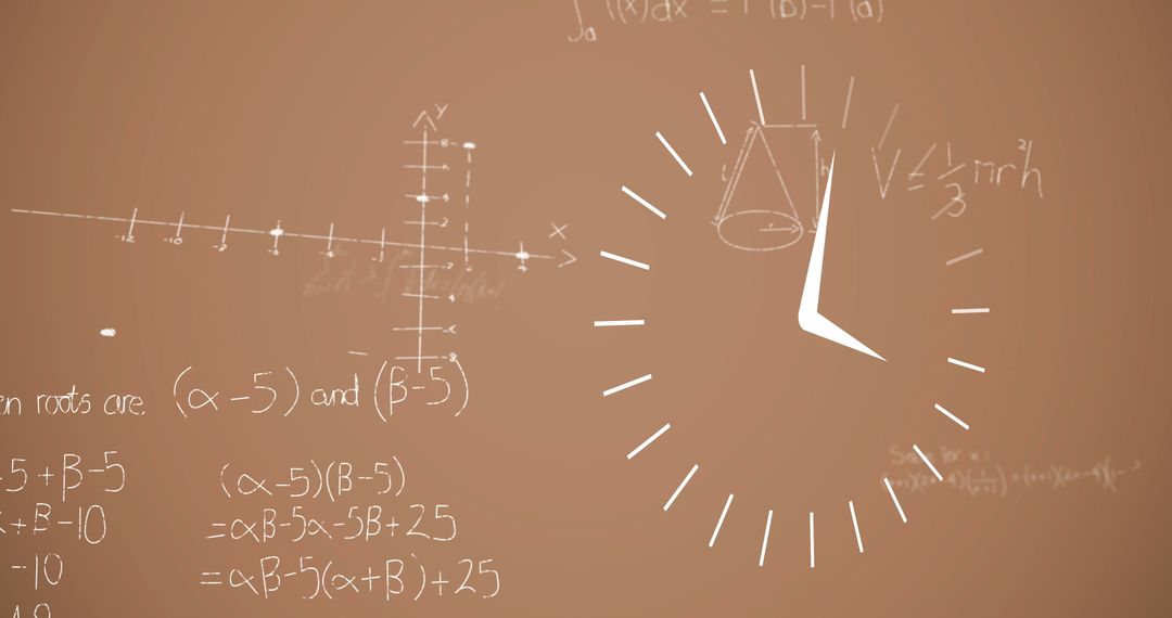 Clock Over Mathematics Formulas Illustrating Time and Science Concept