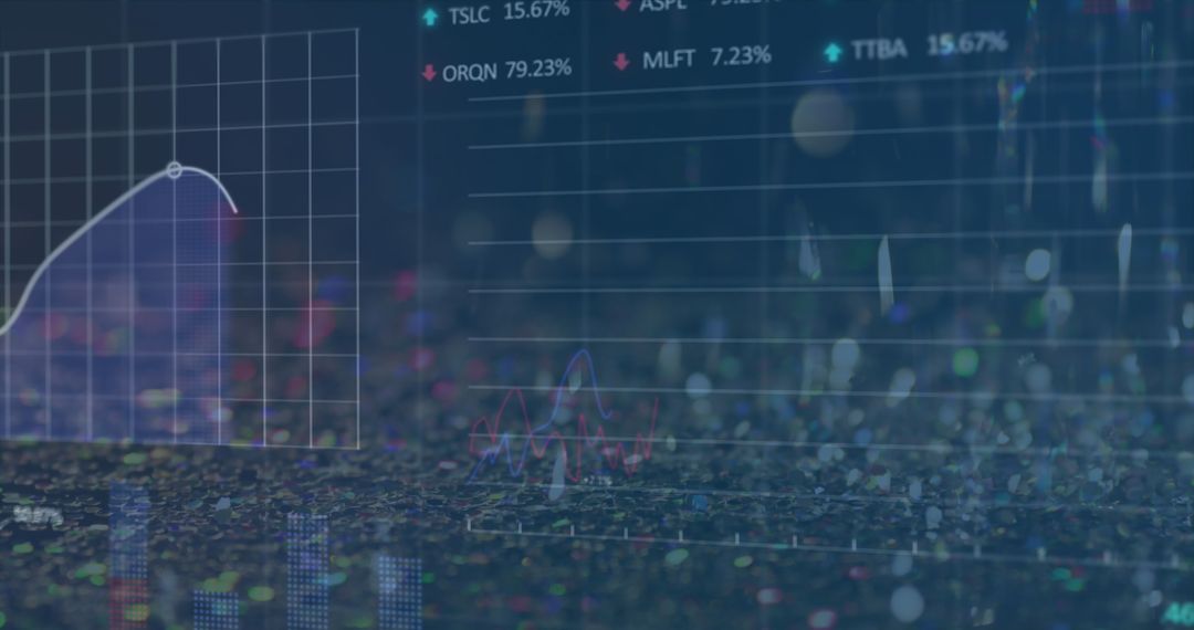 Silver Coins Falling on Stock Market Data Abstract Overlay