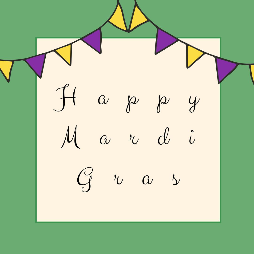 Happy Mardi Gras Text with Festive Bunting on Green and White