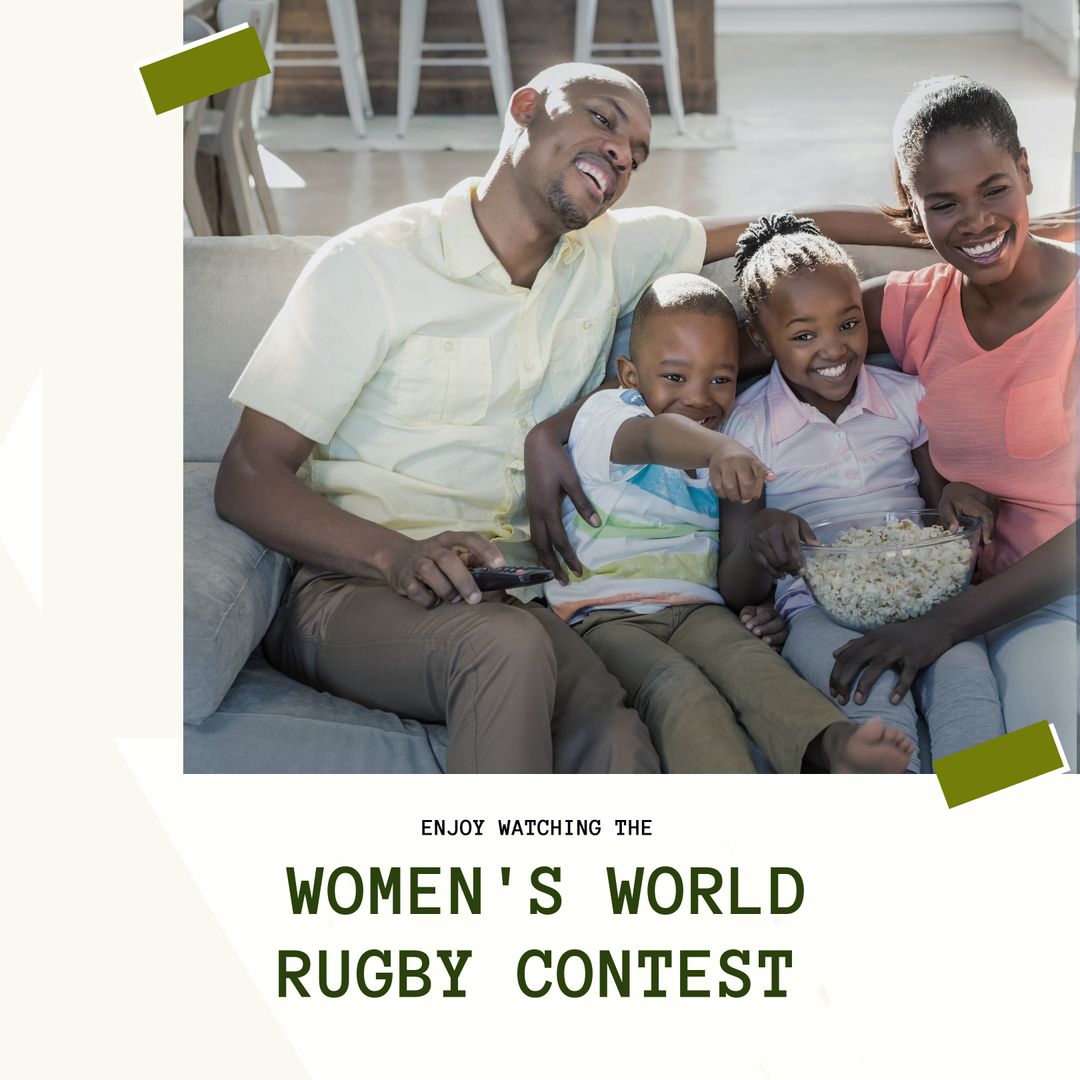 Happy Family Watching Women's World Rugby at Home