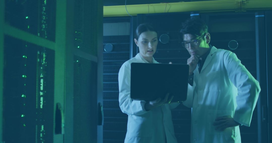 Scientists Analyzing Data in Modern Server Room Environment