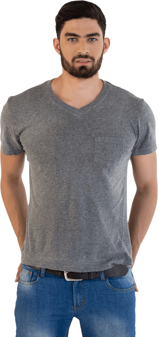 Portrait of Handsome Man Standing in Casual Outfit Isolated on Transparent Background