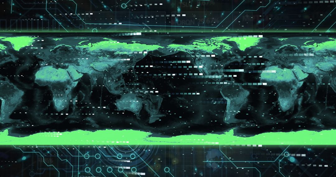 Futuristic Digital World with Glowing Green Data Streams