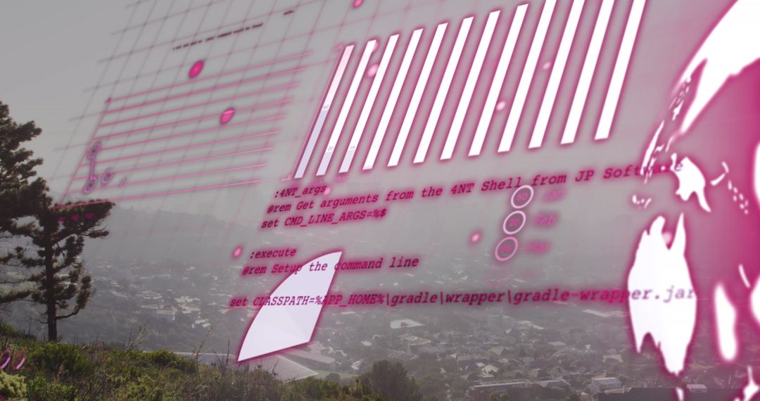 Abstract Data Processing Over City View with Pink Hues