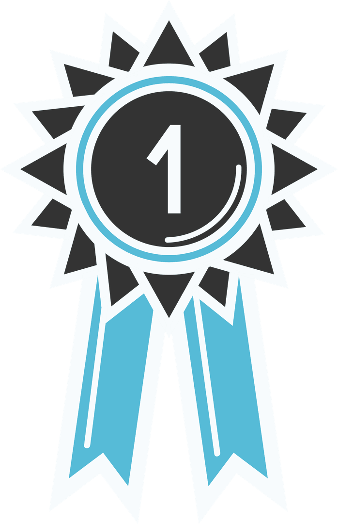 Number One Blue and Black Ribbon Badge on Transparent Background