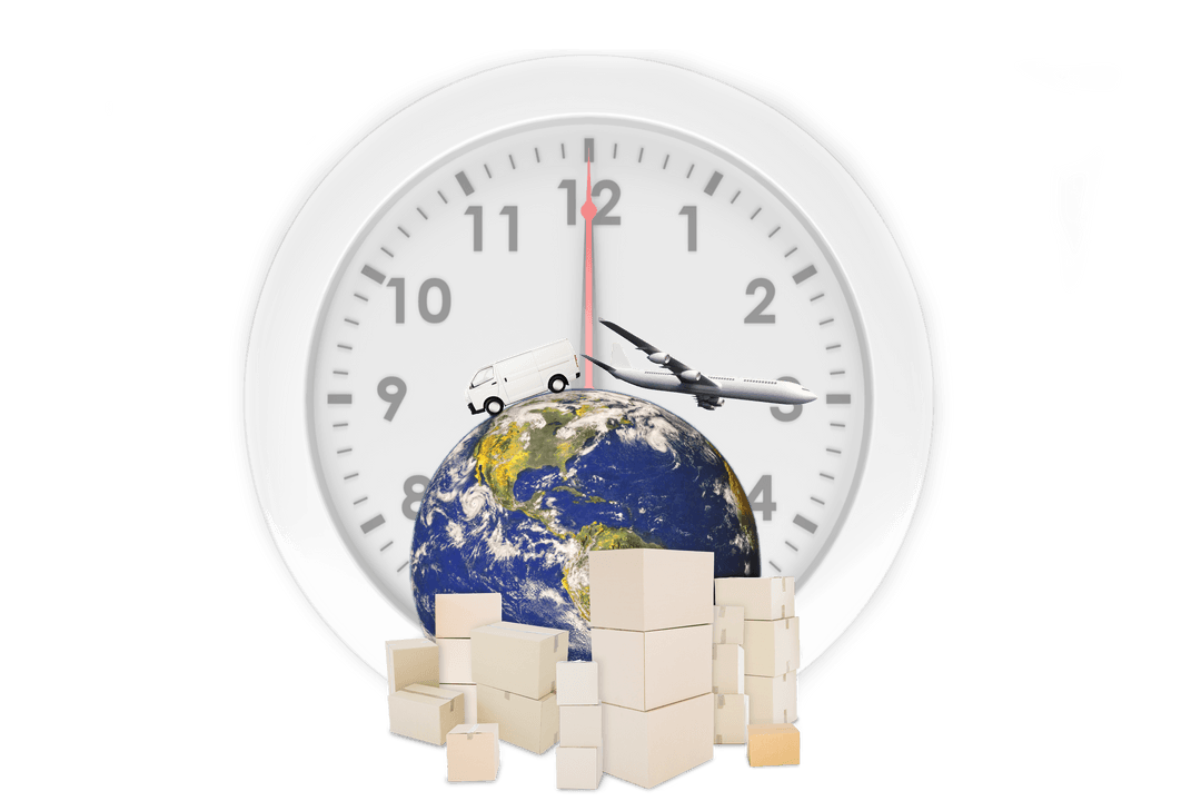 Transparent Clock and Globe for Global Shipping Concept