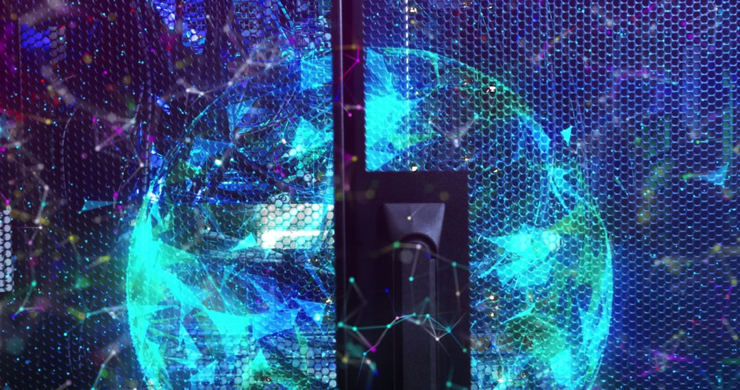Futuristic Digital Globe Overlaying High-Tech Data Center