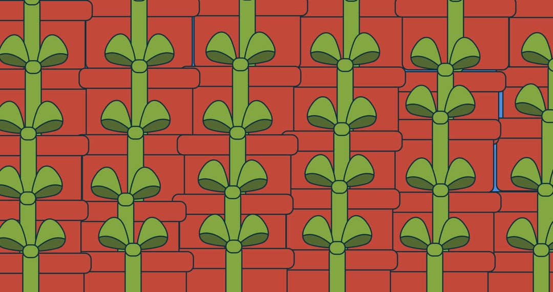 Pattern of Christmas Gifts with Green Ribbons on Red Boxes