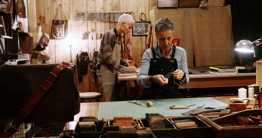 Craftsmen Working in Leather Workshop - Free Images, Stock Photos and Pictures on Pikwizard.com