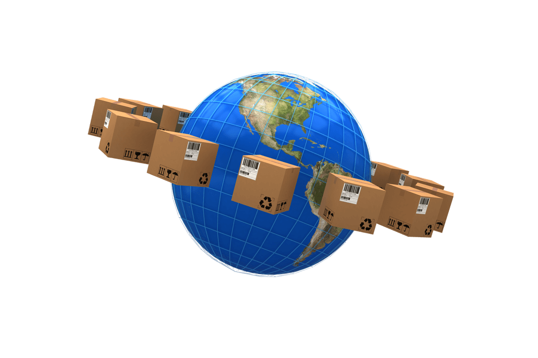 Transparent Global Shipping Logistics with Earth and Cardboard Boxes