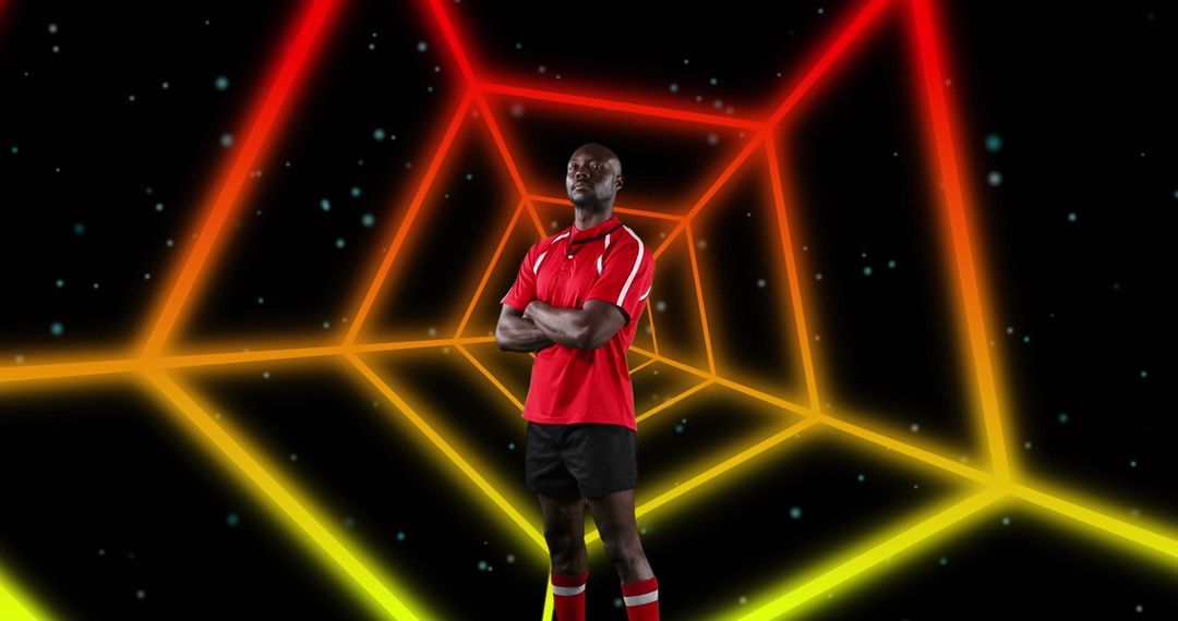 African American Football Player in Futuristic Virtual Reality