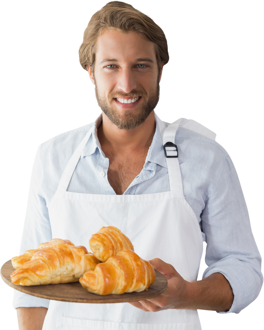 Smiling Baker with Fresh Croissants on Transparent Background - Download Free Stock Images Pikwizard.com