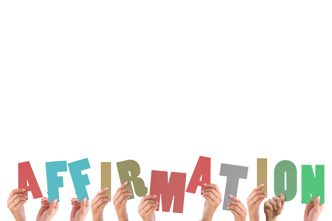 Hands Holding Affirmation Letters on Transparent Background