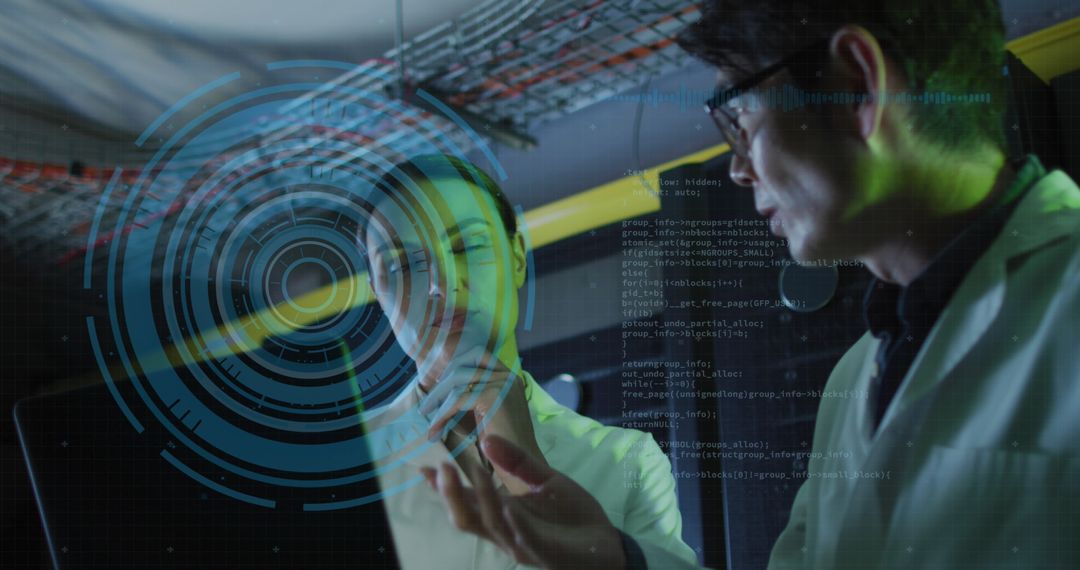 IT Engineers Analyzing Data in High-Tech Server Room