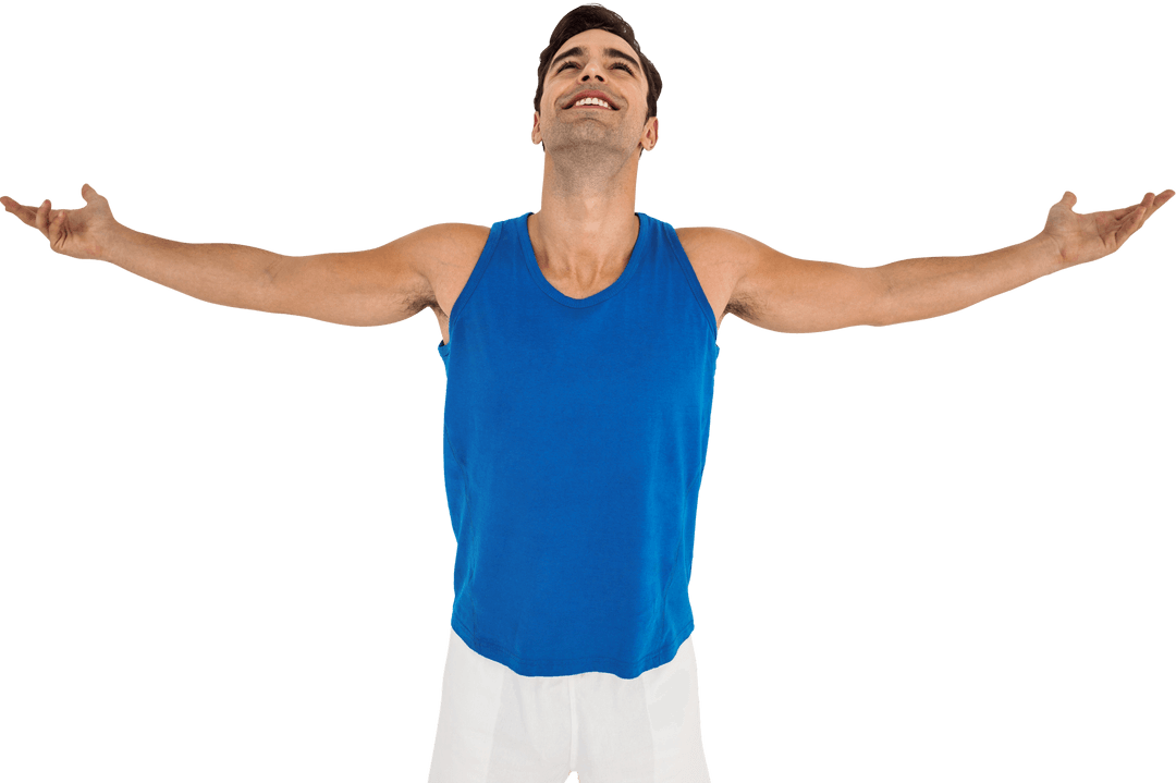 Transparent Joyful Man Stretching Arms in Excitement