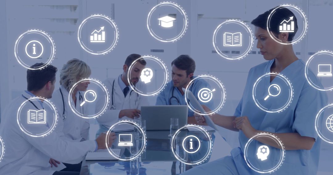 Doctors and Digital Icons in Modern Healthcare Workspace