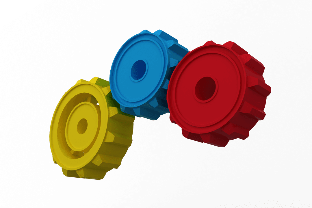 Three Vibrant Cogs on Transparent Background for Workflow Concept